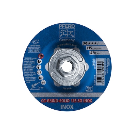 Pferd Depressed Center Grinding Wheel, Type 27, 4 1/2 in Dia, 0.125 in Thick, 5/8"-11 Arbor Hole Size 61235